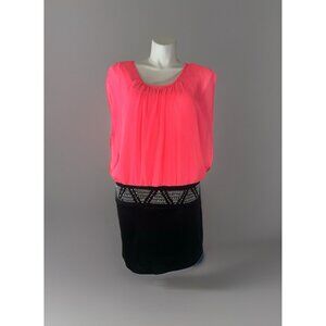 Deb Salmon Pink & Black Sleeveless Pullover Sequined Bling Womens Dress Size 1X